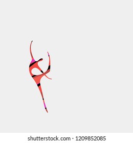 Vector logo silhouette young slim elegant man anthropomorphic dancer modern ballet cartoon flat figure with abstract color bright stripes pattern on white background isolate