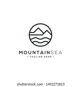 Vector Logo of Simple Line Mountains and Water / Sea Symbols. Illustration of landscape lines. Travel, nature or camping logos.