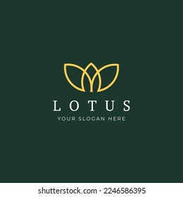 Vector Logo Of Simple Minimalist Lotus Flower Outline. Perfect For Spa, Yoga, Fashion Business. Line Style Vector Illustration
