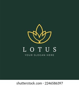 Vector Logo Of Simple Minimalist Lotus Flower Outline. Perfect For Spa, Yoga, Fashion Business. Line Style Vector Illustration