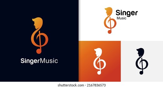 vector logo of Singer Vocal Karaoke, Choir with Music Notes Treble Clef - Singing Face Silhouette logo design for Sound recording studio, vocal course, composer