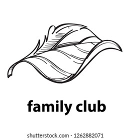 Vector logo single wrapped leaf with the inscription. Black and white drawing.