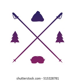 Vector Logo With Ski Poles,spruce, Hat And Mask.Winter Sports Items