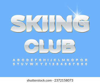 Vektorlogo Skiing Club. Künstlerische weiße Schriftart. Stilvolle Alphabet Letters and Numbers Set