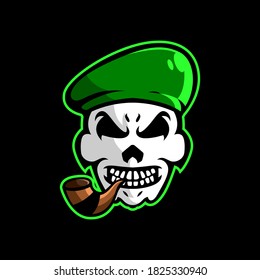 Vector logo skull head esport soldier hat and cigar with black background