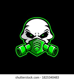 Vector logo skull head esport green mask with black background