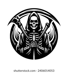 Vector logo of a skull head. Illustration of a grim reaper. suitable as a tattoo, logo, or graphic elements.