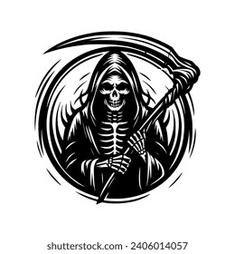 Vector logo of a skull head. Illustration of a grim reaper. suitable as a tattoo, logo, or graphic elements.