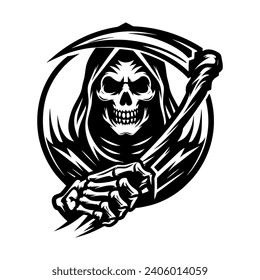 Vector logo of a skull head. Illustration of a grim reaper. suitable as a tattoo, logo, or graphic elements.