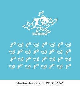 Vector logo with a sleeping panda. Emblem with bear linear illustration. Cute, lazy panda on a blue background. The concept of a logo and corporate identity for children's products.