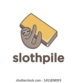 Vector logo of a Sloth Bear character who is hugging a book