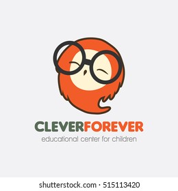 vector logo, smart Happy cute stylized owl, education for children, a clever slogan for all, education, knowledge, logo for company training children.