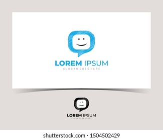 Vector logo. Smile face sign pin icon. Happy smiley chat symbol.