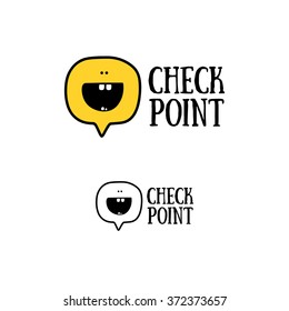 Vector logo. Smile face sign pin icon. Happy smiley chat symbol. Speech bubble.