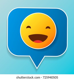 Vector logo. Smile face sign pin icon. Happy smiley chat symbol