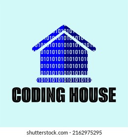 Vector logo for the software house in the form of an image of a house with a digital number background 010101
