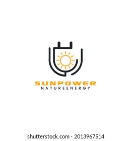 vector logo of solar energy icons with natural element shapes such as the sun and lightning with the addition of plugs and wires that represent environmentally friendly solar energy