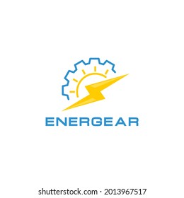 vector logo of solar energy icons with natural element shapes such as the sun and lightning with the addition of plugs and wires that represent environmentally friendly solar energy