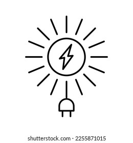 logotipo vectorial de los iconos de la energía solar con formas de elementos naturales como el sol y el rayo con la adición de tapones y cables que representen un entorno favorable para el medio ambiente
