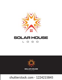 Vector logo solar house panel concept on white background