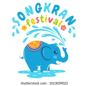 Vector logo for Songkran festival in Thailand with elephant and water. Songkran water festival.