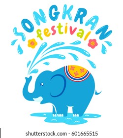 Vector logo for Songkran festival in Thailand with elephant and water. Songkran water festival in Thailand.