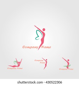  logotipo vectorial para tratamientos de spa, belleza y relajación. Mariposa mujer. Belleza y salud. Concepto de fitness y delgado