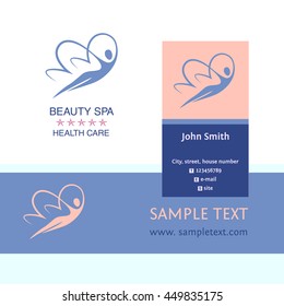 Vector logo for spa, beauty and relaxation treatments. Women butterfly. Template color card with company identity logotype. Beautiful and health care.