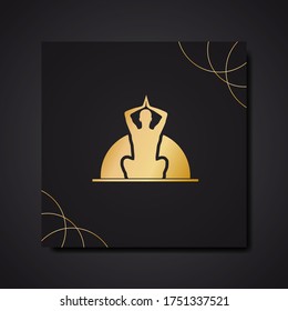 Spa con logotipo vector, yoga y relajación. Tarjeta de felicitación de lujo. Plantilla de invitación, dorado sobre fondo negro