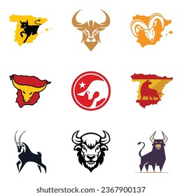 Vector logo for Spain, including angry bull illustration Spain icon