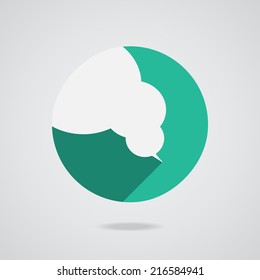 Vector logo speech bubbles in flat design with long shadow. Teal button isolated on gray background. EPS10