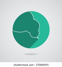 Vector logo speech bubbles in flat design with long shadow. Green button isolated on black background. EPS10