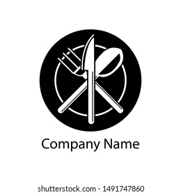 Vector logo spoon, fork and knife on a plate