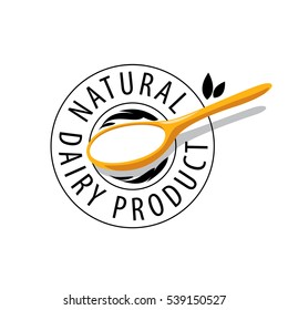 vector logo spoon with milk product