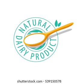 vector logo spoon with milk product