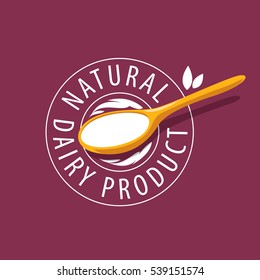 vector logo spoon with milk product