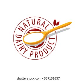 vector logo spoon with milk product