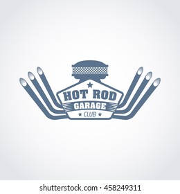 vector logo for a sport club of hot rods, car customizing garage label, auto engine tuning service sticker