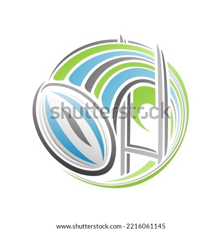 Vector logo for Sport, isolated modern emblem with outline illustration of flying rugby ball over playground in goal, decorative line art sports badge for college rugby club on white background