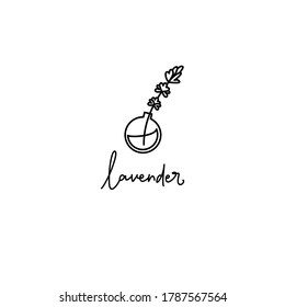 Vector logo with a sprig of lavender. Design element for beauty salon, essential oils, cafes, flower shops and other uses. Vector illustration.