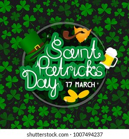 vector logo for St. Patrick's day on clover background