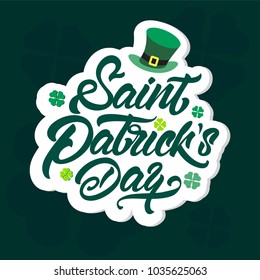 Vector logo for St. Patrick's Day on . Irish Clover composition with green leprechaun hat, label saint patrick day. Vector illustration design.