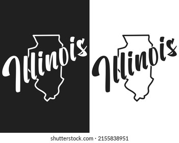 Vector logo of state Illinois. Illustration of the USA states emblema. Lettering and outline of the territory of the United States of America. Image for US cards, print, decor, poster