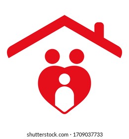 Vector logo stay at home, The concept of quarantine, medical isolation and protection. How to prevent the spread of covid-19 virus, Home icon with heart, Stay at home red logo, Protect the family from