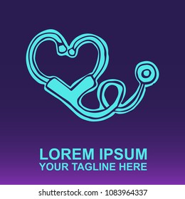 Vector Logo Stethoscope on Gradient Color Background Violet and Pink. Flat, Icon, Sign, Symbol, Object, Graphic Design, Element, Illustration for Print.