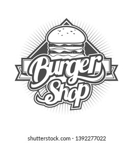 Vector logo, sticker, for burger shop in vintage style design