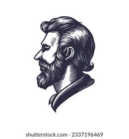 Vector logo of a stylish bearded man. vintage logo of a man with a beard. suitable for barbershops, haircare products, etc. Modern logo of a stylish man.