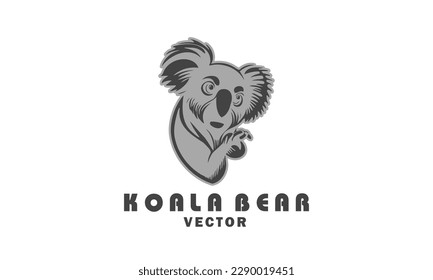 Vektorlogo. Stylistischer Schablon eines grauen Koala-Bären. Aufkleber, Symbol oder Emblem. Australisches süßes Tier. Weißer, isolierter Hintergrund.