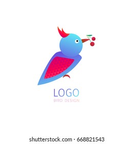 Vector logo of stylized bird on white isolated background. Titmouse or sparrow icon for business design, nature concept, greeting cards, print, flyers, web. 