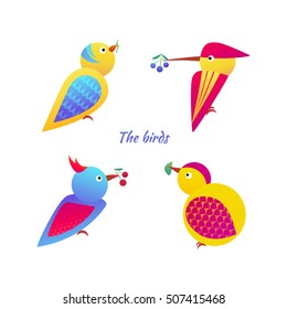 Vector logo of stylized birds on white isolated background. Set emblems birds for business design. 